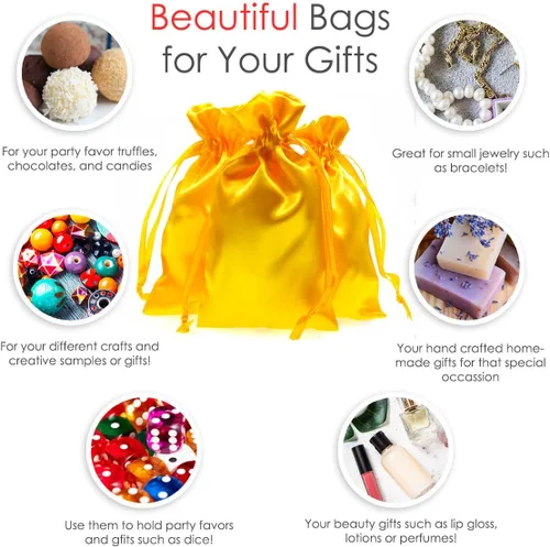 Miniatura 2 de Knitial Bolsas de regalo de satén amarillo dorado de 4 x 6 pulgadas, joyas, bolsas de cordón para regalos de boda, baby shower, Navidad, 50