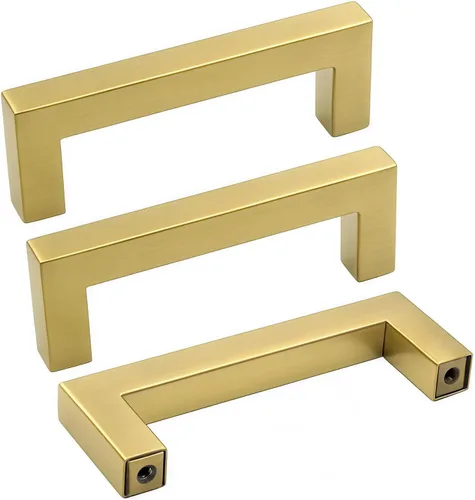 Miniatura 14 de Goldenwarm Paquete de 10 manijas cuadradas de bronce champán de 3 pulgadas (2.992 in) para armarios de cocina, armarios, aparadores y accesorios