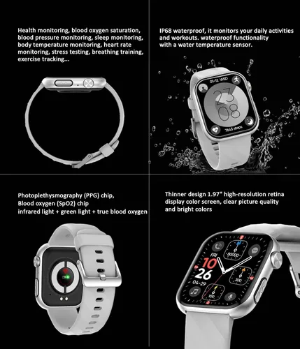 Miniatura 6 de Advanced Health Fitness - Reloj inteligente con Bluetooth, pantalla táctil HD de 1.97 pulgadas, control del estrés del sueño, frecuencia cardíaca