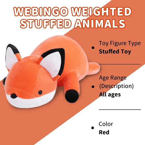 Miniatura 4 de WeBingo Animales de peluche con peso, 24 pulgadas, peluche de zorro con peso de 4.2 libras, almohada suave, lindo regalo de peluche gigante