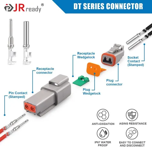 Miniatura 7 de JRready ST6327-12 Deutsch Kit de conectores DT de 12 pines, conectores DT impermeables grises de 12 pines (5 juegos), tamaño 16 contactos estampados
