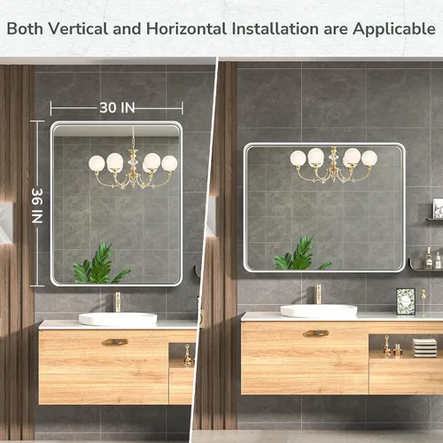 Miniatura 51 de TokeShimi - Espejo para pared de baño, espejo de tocador con marco de metal de aleación de aluminio mate cepillado e inoxidable, decoración rústica