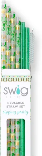 Miniatura 34 de Swig Life Juego de popotes reutilizables con purpurina transparente + popote alto Aqua y cepillo de limpieza, cada popote es de 10.25 pulgadas