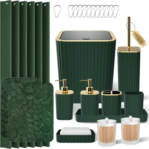 Miniatura 16 de XLHOMO Bathroom Set- 25PC Beige Bathroom Set, Bathroom Set with Shower Curtain and Rugs, Beige Shower Curtain Set, Toilet Brush, Bathroom Trash Can