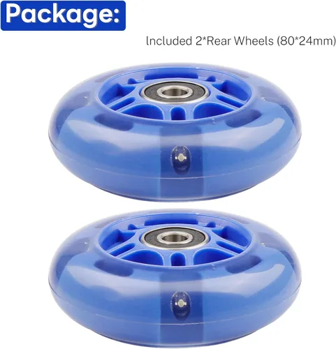 Miniatura 5 de Ruedas traseras de repuesto de 3 ruedas blancas intermitentes de 3 ruedas compatibles con Micro Globber Lascoota Kick Scooter, paquete de 2 (azul)