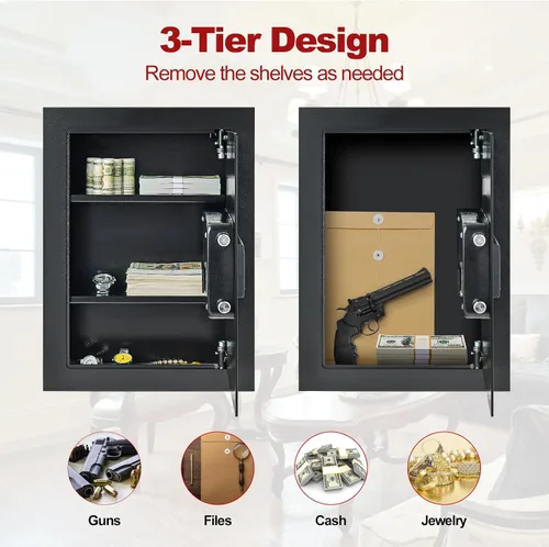 Miniatura 4 de IRONMAX Caja fuerte de pared, empotrada plana, oculta en la pared, caja de seguridad con luces LED y cerradura electrónica digital, 22 pulgadas