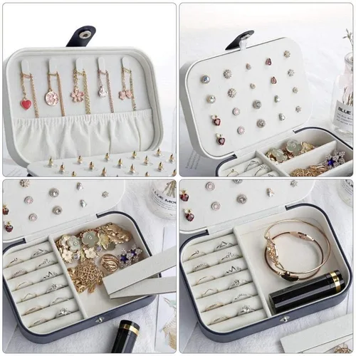 Miniatura 4 de Joyero de viaje para mujeres y niñas, regalo de doble capa, organizador de joyas pequeño, almacenamiento para aretes, anillos, collares, pulseras