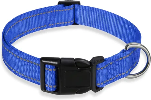 Miniatura 20 de Collar reflectante para perros con hebilla ajustable de nailon de seguridad para perros pequeños, medianos y grandes, azul M Azul-cielo