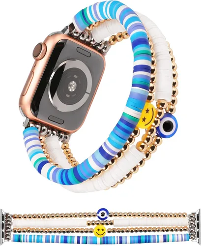 Miniatura 12 de TOYOUTHS Pulsera con cuentas Heishi compatible con Apple Watch para mujeres, niñas y niños, linda pulsera elástica de arcilla, pulsera apilable