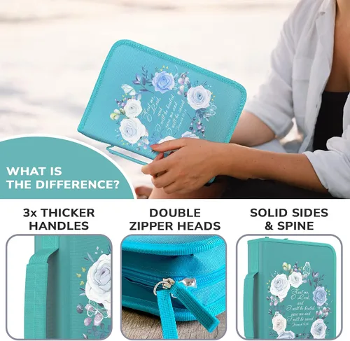 Miniatura 3 de DEHITE Funda para la Biblia para mujer, bolsas de transporte de la Biblia, tamaños medianos y grandes, ranuras para bolígrafos, tela de primera