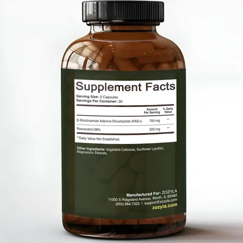 Miniatura 2 de Suplemento liposomal NAD+ con resveratrol 1000 mg por porción, 60 cápsulas, alta absorción, sin OMG, certificado e inspeccionado por GMP, probado