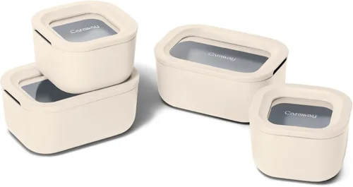 Miniatura 18 de Caraway - Juego de 3 recipientes de vidrio, almacenamiento de alimentos, 10/6.6 /4.4 tazas, revestimiento de cerámica, no tóxico, antiadherente