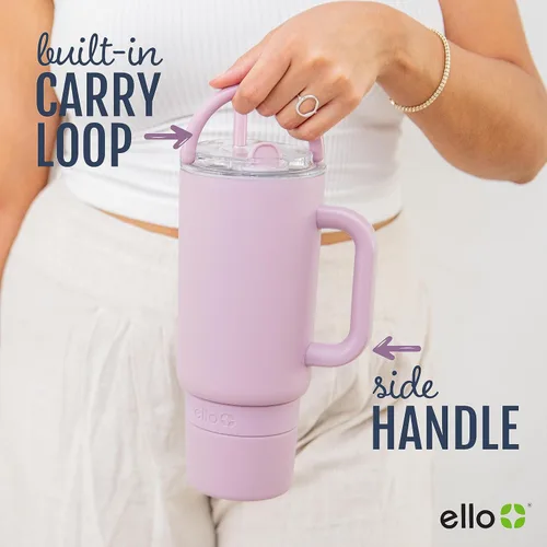 Miniatura 8 de Ello Port - Vaso de 40 onzas con asa de transporte y asa integrada, botella de agua reutilizable de acero inoxidable aislada al vacío, taza de viaje