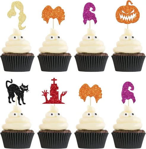 Miniatura 8 de Ephlyn 24 adornos negros para cupcakes con temática de Halloween, baby shower, niños, fiesta de cumpleaños, suministros de decoración de pasteles