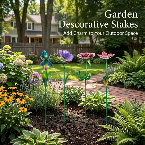 Miniatura 6 de Juego de 4 estacas de metal grandes de 28.5 pulgadas de alto para decoración de jardín, juego de 4, adornos de arte de selección de plantas, estaca