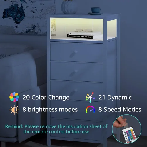Miniatura 48 de BOLUO Mesita de noche blanca con estación de carga, mesa de noche LED con 2 cajones de tela, mesa auxiliar con puertos USB y tomas de corriente
