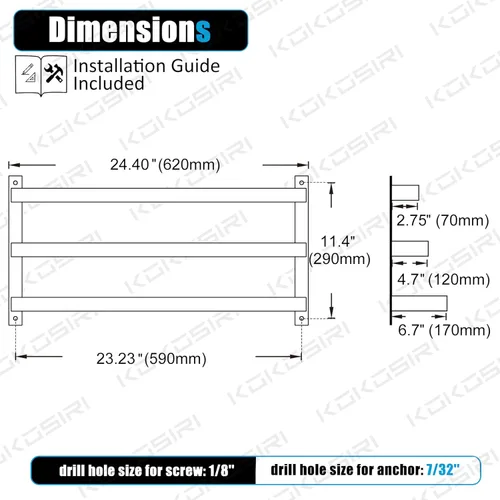 Miniatura 2 de KOKOSIRI Toalleros negros para toallas de baño, 3 niveles, escalera, para colgar en la pared, estantes de acero inoxidable, B5006BK-L24 Negro mate
