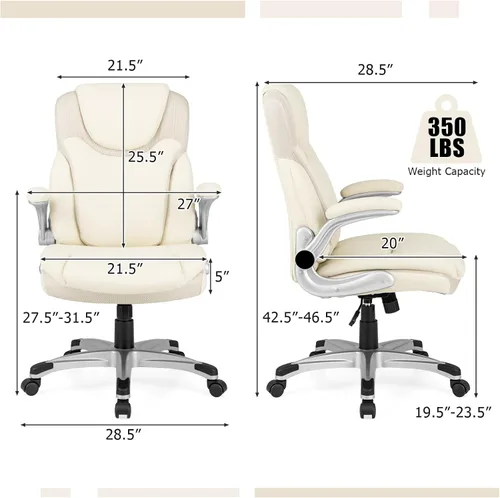 Miniatura 2 de COSTWAY Silla de oficina ejecutiva, silla ergonómica de piel sintética para computadora con reposabrazos abatibles y soporte lumbar, silla de tareas