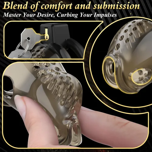 Miniatura 6 de Jaula de castidad masculina – Jaula de pene negra ligera con parte delantera de plástico suave y anillos de 6 tamaños, cómodo dispositivo