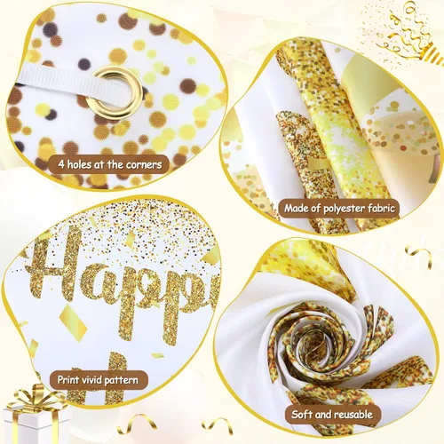 Miniatura 3 de Decoraciones de fiesta de feliz cumpleaños dorado y blanco, pancarta grande para mujeres, hombres y niñas, 70.8 x 43.3 pulgadas