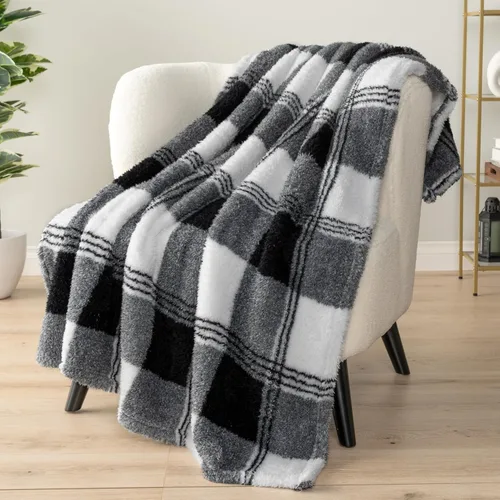 Miniatura 13 de PAVILIA - Manta de sherpa para sofá, gris esponjosa y cálida, manta de felpa suave para cama, acogedora, súper suave y ligera, manta decorativa