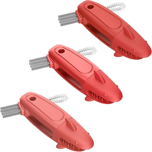 Miniatura 7 de TQRR SharkBrush - Juego de cepillos de limpieza 3 en 1 para tapa de taza, 3 piezas, cepillo limpiador de huecos de botella, cepillo de silicona