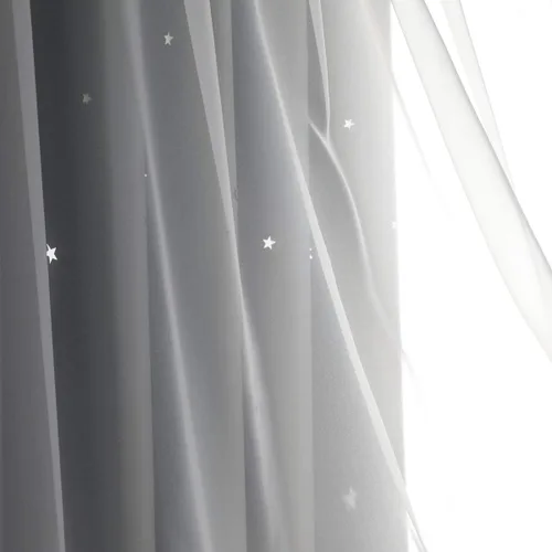 Miniatura 4 de Cortinas infantiles con superposición blanca transparente, cortinas opacas para oscurecer la habitación de los niños, doble capa con ojales