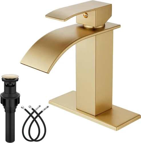 Midanya Grifo de baño con boquilla de cascada, de un solo orificio o montaje en cubierta de 3 agujeros, grifo de fregadero de acero inoxidable 304