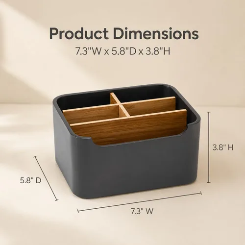 Miniatura 2 de Organizador de escritorio elegante y soporte para mando a distancia en negro - Mantén tu espacio de trabajo ordenado y organizado, almacenamiento