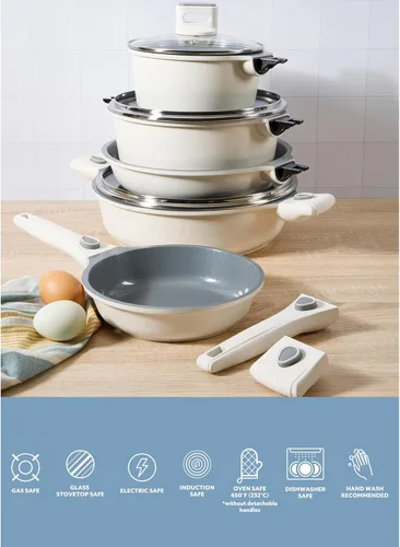 Miniatura 4 de Sur La Table Kitchen Essentials - Juego de utensilios de cocina de 13 piezas con mango desmontable, sin PFA, cerámica de alta calidad, Blanco