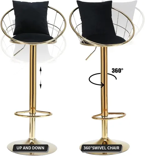 Miniatura 5 de Juego de 2 taburetes de bar giratorios de terciopelo, sillas de bar ajustables con respaldo y reposapiés, silla moderna para isla de cocina