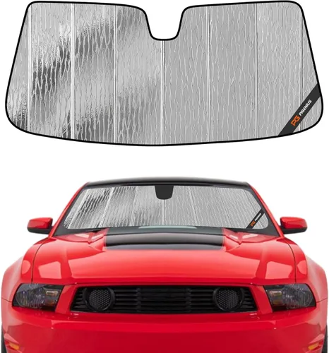 Miniatura 20 de Protección solar para parabrisas Pigenius para Ford Mustang 2015-2023 sin cámara montada en el espejo retrovisor - Metálico Plateado metálica