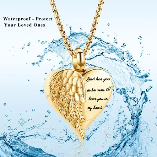 Miniatura 5 de Oinsi God have you in his arms have you in my heart - Collar de cremación para cenizas para mujeres y hombres, ala de ángel conmemorativa urna