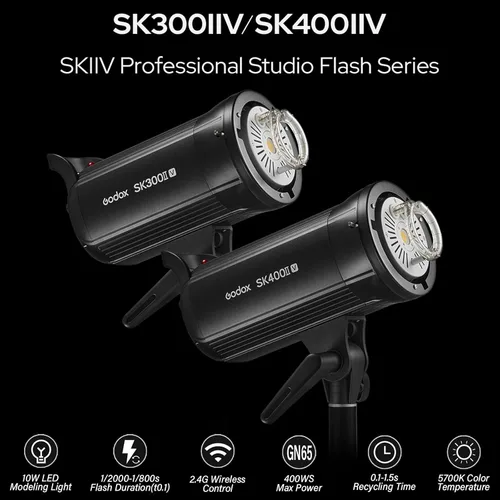Miniatura 2 de Godox SK400II-V 400Ws Luz de Flash Estroboscópica para Estudio Fotográfico Monolight con Montura Bowens y Lámpara de Modelado LED de 10W