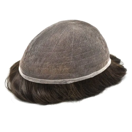 Miniatura 187 de Toupee para hombres nudos blanqueados hombres toupee hairpieces europeo virgen sistema de reemplazo de cabello humano suave encaje francés hombres