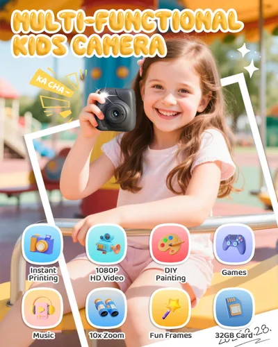 Miniatura 2 de Cámara para Niños con Impresión Instantánea, Cámara Instantánea HD 1080P para Niños con Tarjeta de 32G y 3 Rollos de Papel de Impresión, Juguete