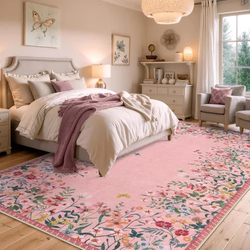 Miniatura 15 de Wonnitar Alfombra de área lavable de 2 x 3, alfombra de entrada floral verde, alfombra bohemia pequeña antideslizante para baño, alfombra suave
