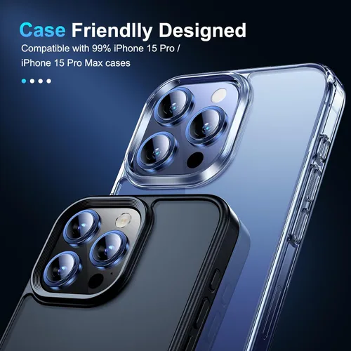 Miniatura 7 de BAZO Protector de lente de cámara para iPhone 15 Pro/iPhone 15 Pro Max, [protección contra caídas] Cubierta de cámara de vidrio templado 9H
