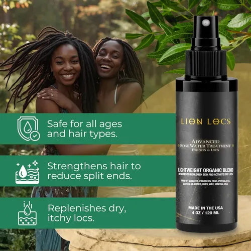 Miniatura 3 de Lion Locs - Spray de agua de rosas para rastas y rastas - Acondicionador vegano orgánico con aloe, aceites, vitaminas y glicerina
