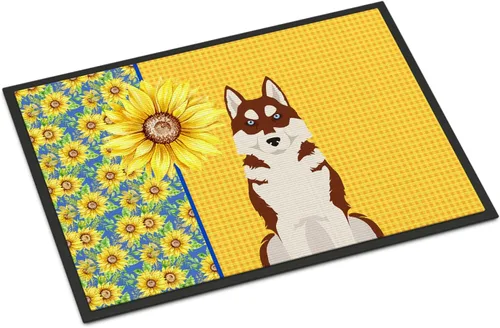Miniatura 333 de Caroline's Treasures WDK5313MAT Airedale Terrier - Tapete para puerta delantera de 18 x 27 pulgadas, diseño de girasoles de verano, para entrada