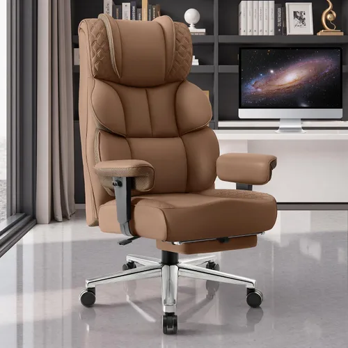 Miniatura 9 de BestGlory Silla de escritorio de oficina, silla grande y alta de cuero para juegos con reposapiés, amplia, ergonómica, cómoda, silla ejecutiva