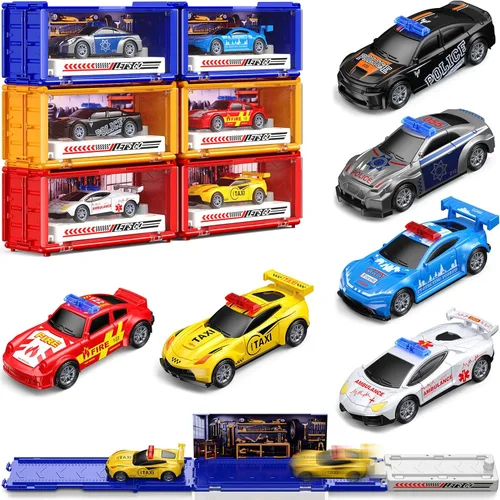 Paquete de 6 Autos de Carreras de Retroceso, Autos de Lanzamiento Accionados por Fricción para Niños de 3+ Años, Mini Autos de Juguete Fundidos a