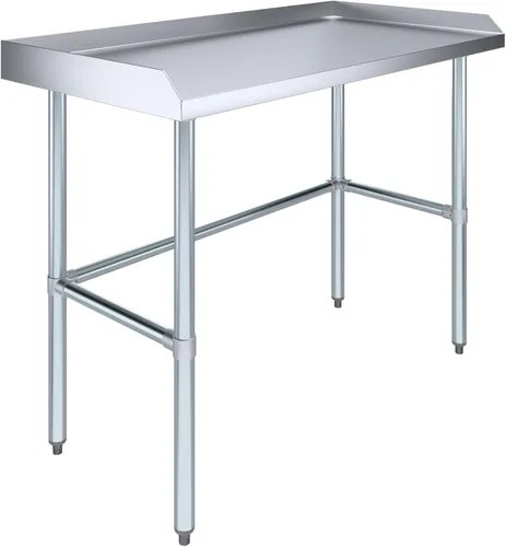 Miniatura 6 de AmGood Mesa de trabajo comercial con base abierta con salpicaduras y salpicaduras laterales, mesa de preparación de acero inoxidable para cocina