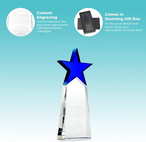 Miniatura 4 de Baudville Trofeo grabado – Cristal – Torre con estrella en la parte superior – Premio para empleados – Grabado personalizado de hasta cuatro líneas