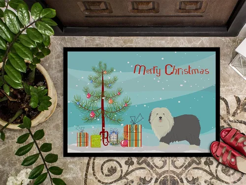 Miniatura 3 de Caroline's Treasures CK3552JMAT - Felpudo de árbol de Navidad con diseño de perro pastor inglés antiguo, 24 x 36 pulgadas, tapete para puerta