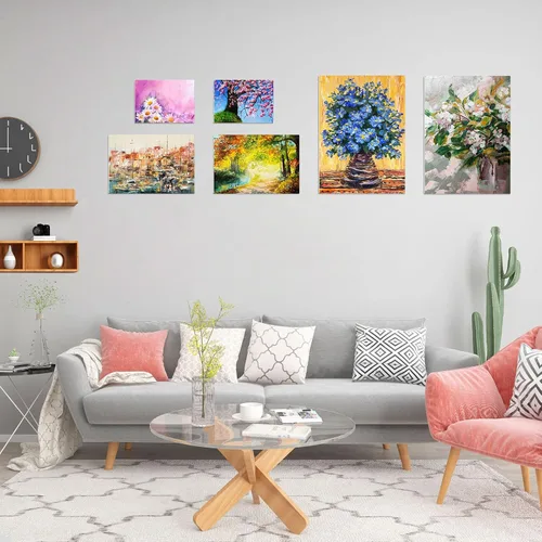 Miniatura 7 de Lienzos para pintura, 40 x 30, 30 x 20, 20 x 15, 8 unidades, lienzos blancos estirados con paletas de bandeja de pintura de pétalos y cinta, lienzos