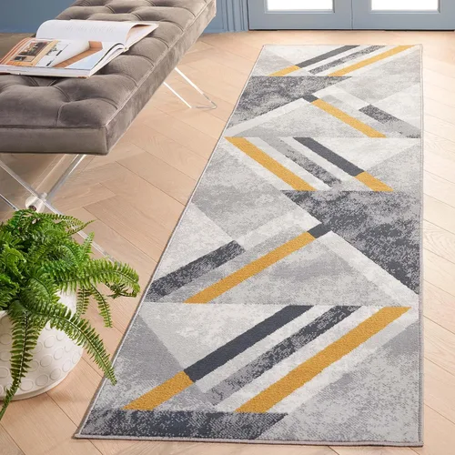 Miniatura 5 de SAFAVIEH Odyssey Collection - Alfombra redonda de 6 pies 7 pulgadas, gris y negro dorado, diseño abstracto moderno, ideal para zonas de alto tráfico