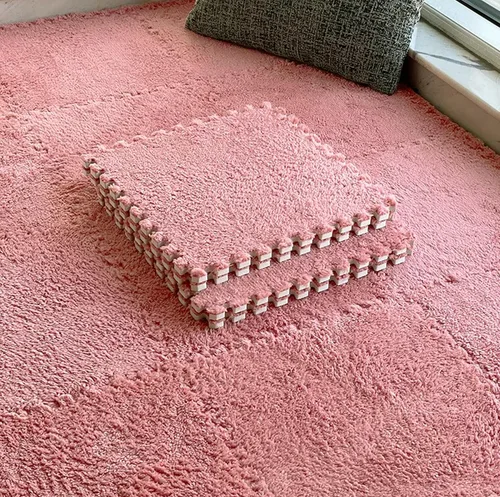 Miniatura 14 de 12 piezas de baldosas de alfombra de espuma entrelazadas para niños con borde, cuadrados gruesos de alfombra de felpa, tapetes de juego para el Negro