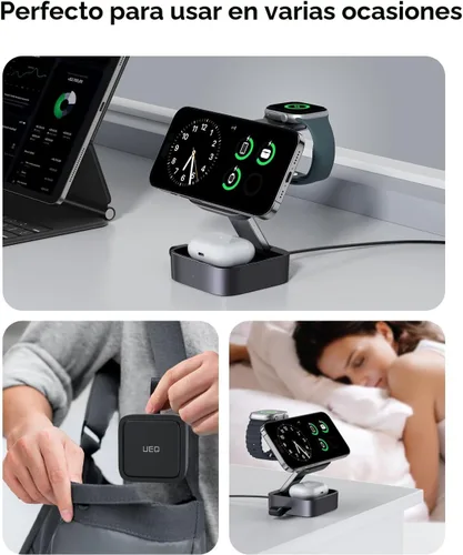 Miniatura 4 de UEQ Estación de carga inalámbrica 3 en 1 para dispositivos Apple, compatible con soporte de cargador MagSafe, cargador inalámbrico magnético