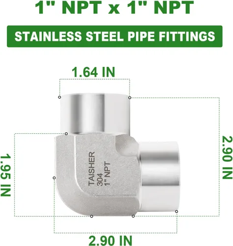 Miniatura 3 de TAISHER Codo de calle Barstock de acero inoxidable 304 de 90 grados, 1 pulgada NPT hembra a 1 pulgada NPT hembra 304 accesorio de tubería inoxidable